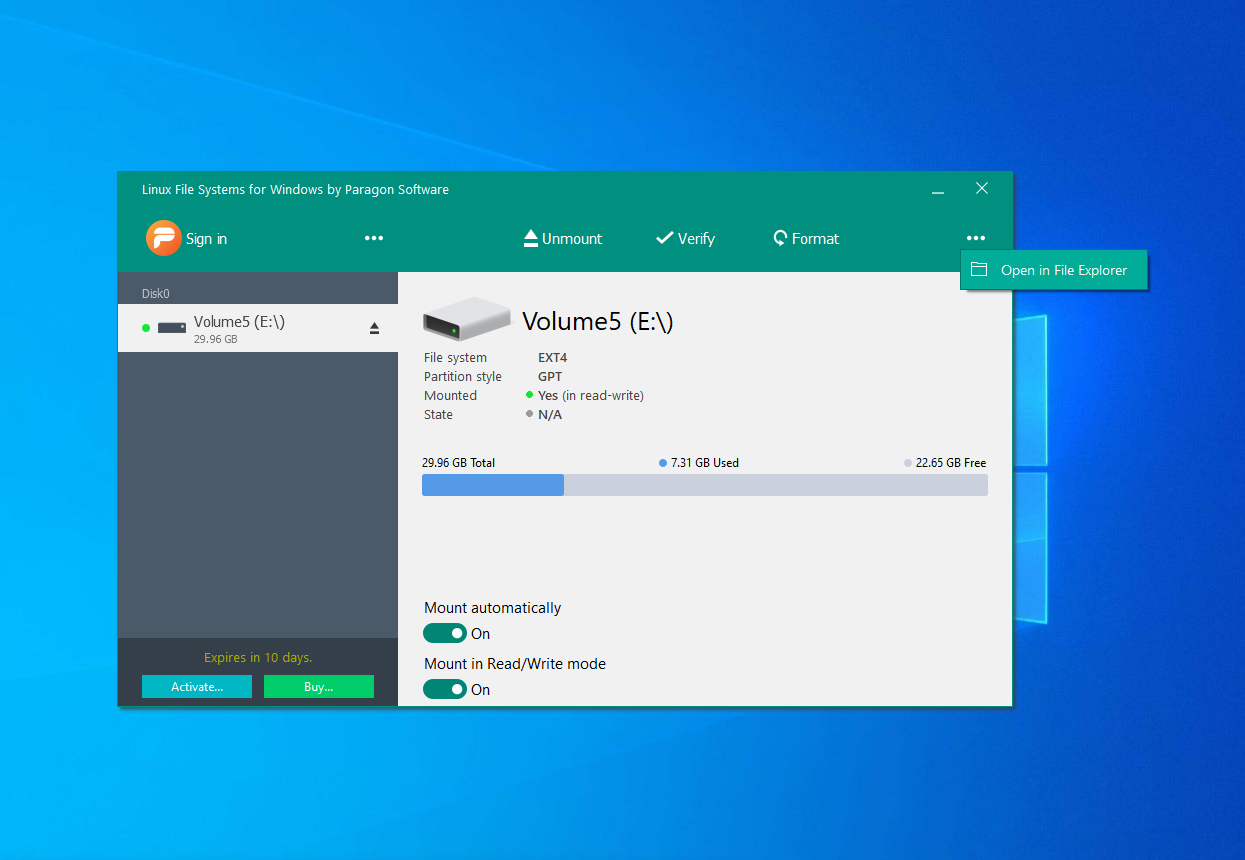 Подключение ext4 в Windows