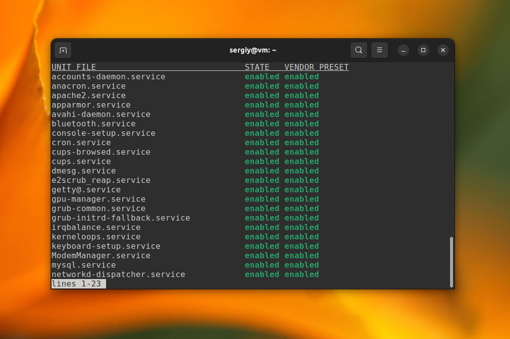 Ubuntu service. List-Unit-files. Systemctl unit